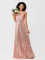A-Line/Princess Sequins Ruched Straps Sleeveless Floor-Length Bridesmaid Dresses