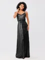 A-Line/Princess Sequins Ruched Straps Sleeveless Floor-Length Bridesmaid Dresses