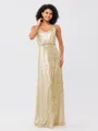A-Line/Princess Sequins Ruched Straps Sleeveless Floor-Length Bridesmaid Dresses