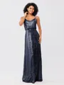 A-Line/Princess Sequins Ruched Straps Sleeveless Floor-Length Bridesmaid Dresses