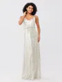 A-Line/Princess Sequins Ruched Straps Sleeveless Floor-Length Bridesmaid Dresses