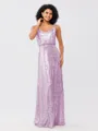A-Line/Princess Sequins Ruched Straps Sleeveless Floor-Length Bridesmaid Dresses