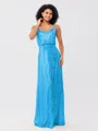 A-Line/Princess Sequins Ruched Straps Sleeveless Floor-Length Bridesmaid Dresses
