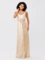 A-Line/Princess Sequins Ruched Straps Sleeveless Floor-Length Bridesmaid Dresses