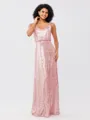 A-Line/Princess Sequins Ruched Straps Sleeveless Floor-Length Bridesmaid Dresses