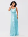 A-Line/Princess Sequins Ruched Straps Sleeveless Floor-Length Bridesmaid Dresses