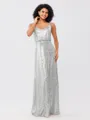 A-Line/Princess Sequins Ruched Straps Sleeveless Floor-Length Bridesmaid Dresses