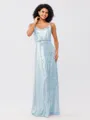 A-Line/Princess Sequins Ruched Straps Sleeveless Floor-Length Bridesmaid Dresses