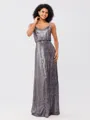 A-Line/Princess Sequins Ruched Straps Sleeveless Floor-Length Bridesmaid Dresses