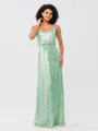 A-Line/Princess Sequins Ruched Straps Sleeveless Floor-Length Bridesmaid Dresses