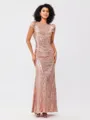 Sheath/Column Sequins Ruched Scoop Short Sleeves Floor-Length Bridesmaid Dresses