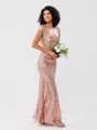 Sheath/Column Sequins Ruched Scoop Short Sleeves Floor-Length Bridesmaid Dresses