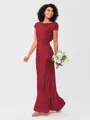 Sheath/Column Sequins Ruched Scoop Short Sleeves Floor-Length Bridesmaid Dresses