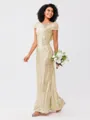Sheath/Column Sequins Ruched Scoop Short Sleeves Floor-Length Bridesmaid Dresses