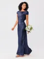 Sheath/Column Sequins Ruched Scoop Short Sleeves Floor-Length Bridesmaid Dresses