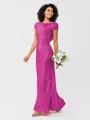 Sheath/Column Sequins Ruched Scoop Short Sleeves Floor-Length Bridesmaid Dresses
