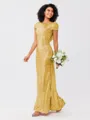 Sheath/Column Sequins Ruched Scoop Short Sleeves Floor-Length Bridesmaid Dresses