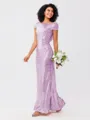 Sheath/Column Sequins Ruched Scoop Short Sleeves Floor-Length Bridesmaid Dresses