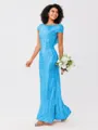 Sheath/Column Sequins Ruched Scoop Short Sleeves Floor-Length Bridesmaid Dresses
