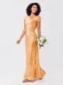 Sheath/Column Sequins Ruched Scoop Short Sleeves Floor-Length Bridesmaid Dresses