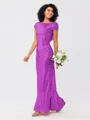 Sheath/Column Sequins Ruched Scoop Short Sleeves Floor-Length Bridesmaid Dresses