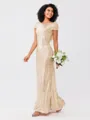 Sheath/Column Sequins Ruched Scoop Short Sleeves Floor-Length Bridesmaid Dresses