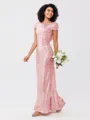 Sheath/Column Sequins Ruched Scoop Short Sleeves Floor-Length Bridesmaid Dresses