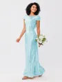 Sheath/Column Sequins Ruched Scoop Short Sleeves Floor-Length Bridesmaid Dresses