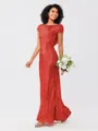 Sheath/Column Sequins Ruched Scoop Short Sleeves Floor-Length Bridesmaid Dresses