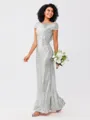 Sheath/Column Sequins Ruched Scoop Short Sleeves Floor-Length Bridesmaid Dresses