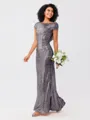 Sheath/Column Sequins Ruched Scoop Short Sleeves Floor-Length Bridesmaid Dresses