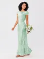 Sheath/Column Sequins Ruched Scoop Short Sleeves Floor-Length Bridesmaid Dresses