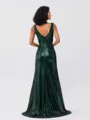 Sheath/Column Sequins Ruched V-neck Sleeveless Sweep/Brush Train Bridesmaid Dresses