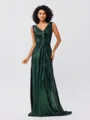 Sheath/Column Sequins Ruched V-neck Sleeveless Sweep/Brush Train Bridesmaid Dresses