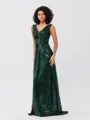 Sheath/Column Sequins Ruched V-neck Sleeveless Sweep/Brush Train Bridesmaid Dresses