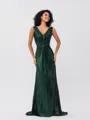 Sheath/Column Sequins Ruched V-neck Sleeveless Sweep/Brush Train Bridesmaid Dresses