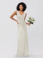 Sheath/Column Sequins Ruched V-neck Sleeveless Sweep/Brush Train Bridesmaid Dresses