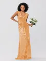 Sheath/Column Sequins Ruched V-neck Sleeveless Sweep/Brush Train Bridesmaid Dresses