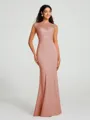 Trumpet/Mermaid High Neck Floor-Length Sleeveless Stretch Crepe Bridesmaid Dress