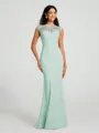 Trumpet/Mermaid High Neck Floor-Length Sleeveless Stretch Crepe Bridesmaid Dress