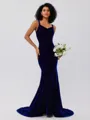 Trumpet/Mermaid Velvet Ruffles Straps Sleeveless Sweep/Brush Train Bridesmaid Dresses