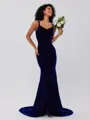 Trumpet/Mermaid Velvet Ruffles Straps Sleeveless Sweep/Brush Train Bridesmaid Dresses