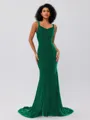 Trumpet/Mermaid Velvet Ruffles Straps Sleeveless Sweep/Brush Train Bridesmaid Dresses