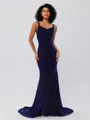 Trumpet/Mermaid Velvet Ruffles Straps Sleeveless Sweep/Brush Train Bridesmaid Dresses
