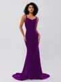 Trumpet/Mermaid Velvet Ruffles Straps Sleeveless Sweep/Brush Train Bridesmaid Dresses