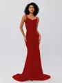 Trumpet/Mermaid Velvet Ruffles Straps Sleeveless Sweep/Brush Train Bridesmaid Dresses
