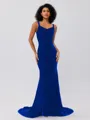 Trumpet/Mermaid Velvet Ruffles Straps Sleeveless Sweep/Brush Train Bridesmaid Dresses