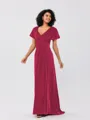 A-Line/Princess Velvet Ruched V-neck Short Sleeves Sweep/Brush Train Bridesmaid Dresses