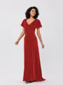 A-Line/Princess Velvet Ruched V-neck Short Sleeves Sweep/Brush Train Bridesmaid Dresses