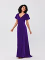 A-Line/Princess Velvet Ruched V-neck Short Sleeves Sweep/Brush Train Bridesmaid Dresses